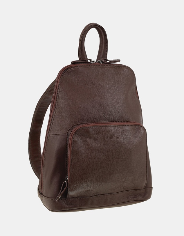 Milleni - Milleni Ladies Genuine Leather Twin Zip Backpack