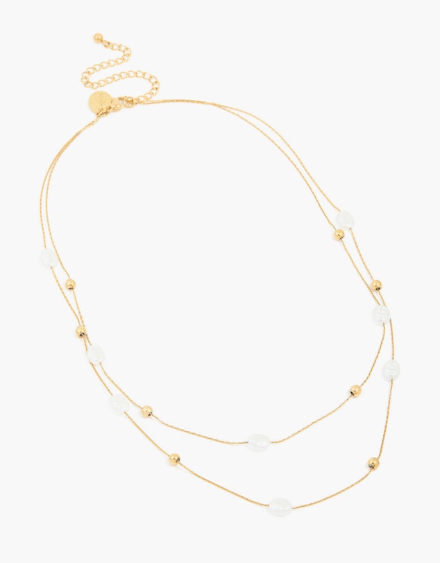 Lovisa - Waterproof Gold Plated Stainless Steel Pearl & Beaded Ball Layered Necklace