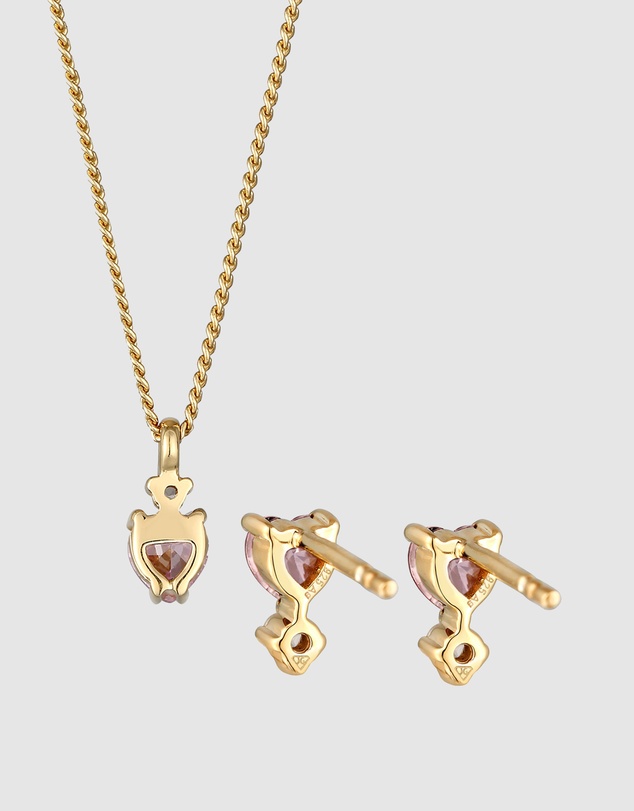 Elli Jewelry - Jewelry Set Heart Pink Zirconia 925 Sterling Silver Gold-plated