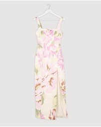 Revibe - Repaired BY JOHNNY. Edens Floral Square Peep Midi Dress - AU 6