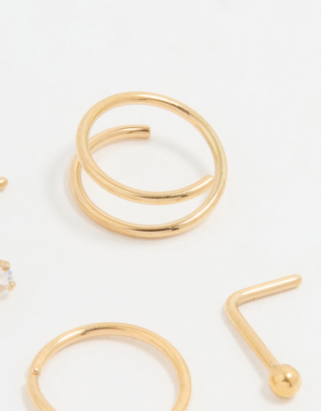 Lovisa - Gold Plated Surgical Steel Mixed Nose Piercing 4-Pack