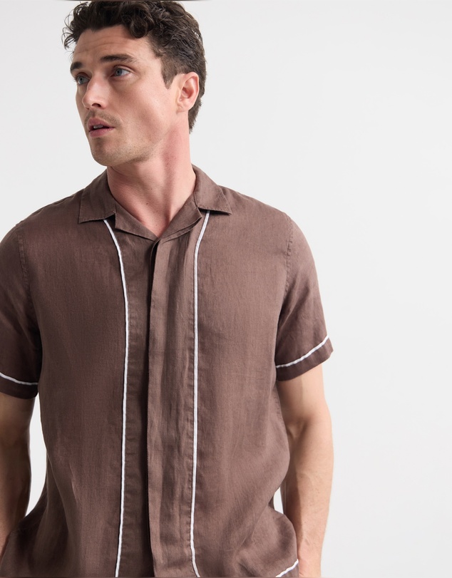 Oxford - Cooper Short Sleeve French Linen Piping Shirt