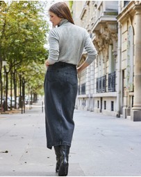 Sosandar - Charcoal Grey Longline Denim Midi Skirt
