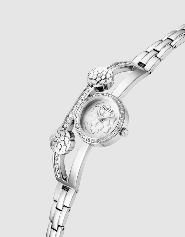 GUESS - Chloe Crystal Silver-tone Flower Bangle Watch