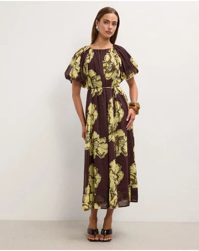 The Fated - Noa Puff Sleeve Midi Dress