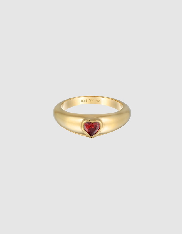 Elli Jewelry - Red Zirconia Heart Signet Ring in Gold-Plated 925 Silver