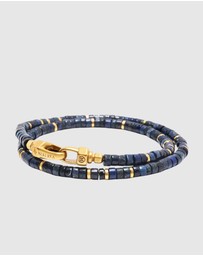 Nialaya Jewellery - Blue Lapis Heishi Wrap Bracelet with Gold Lock