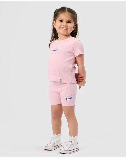 Goldie + Ace - Cotton Elastane Ribbed SS Tee with Embroidered Detail - ICONIC EXCLUSIVE - Babies-Kids