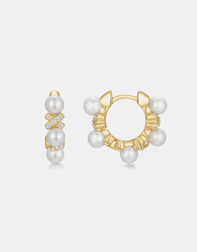 Ania Haie - Gold Sparkling Braided Shell Pearl Huggie Earrings