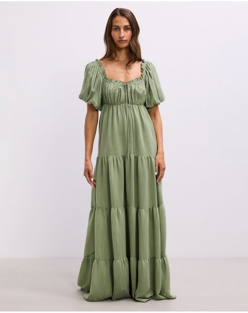 Empire Waist Puff Sleeve Tiered Maxi Dress by The Fated Online | THE ICONIC