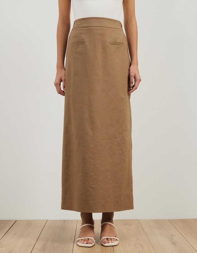 Atmos&Here - Neeve Linen Blend Welt Pocket Midi Skirt