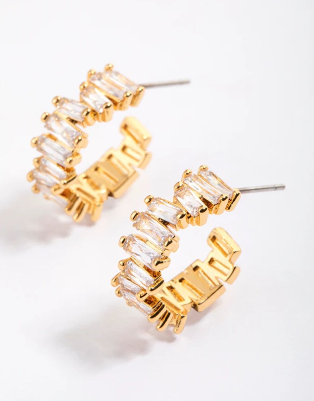 Lovisa - Gold Plated Organic Cubic Zirconia Baguette Hoop Earrings