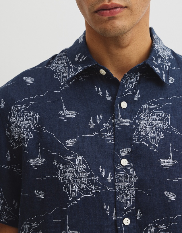 Country Road - Regular Fit Linen Coastline Print Shirt