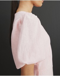 AERE - Serena Linen Puff Sleeve Midi Dress