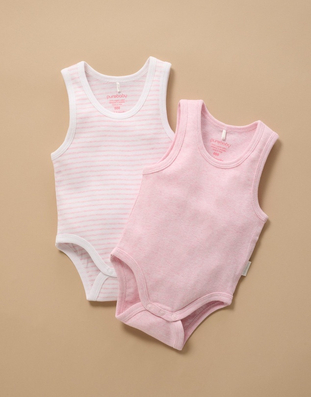 Purebaby - Rib Bodysuit 2 pack-Babies
