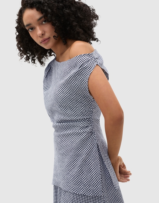 Seed Heritage - Linen Gingham Asymmetrical Top