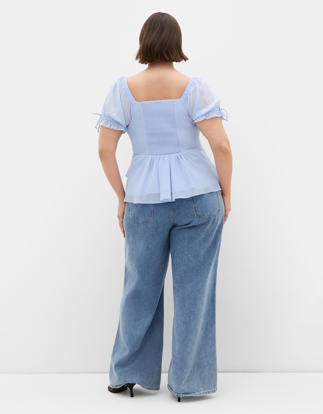 City Chic - Plus size Shayla Short Sleeve Frill Top - baby blue