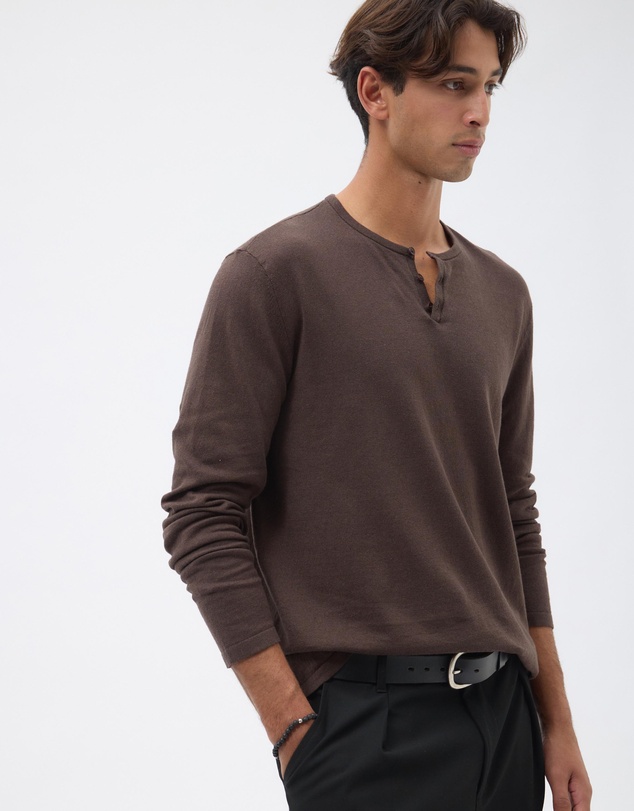 AERE - Linen Blend Long Sleeve Henley