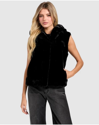 GUESS - Sophy Hooded Faux-Fur Vest