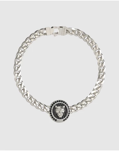 GUESS - GUESS Mens Silver-Tone 15mm Panther Crystal Bracelet