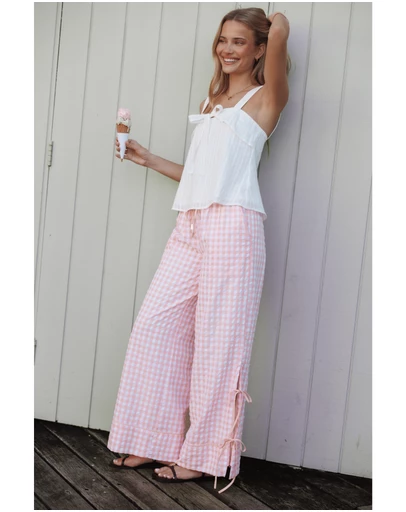 Petal & Pup - Rafa Wide Leg Pants - Pink Gingham