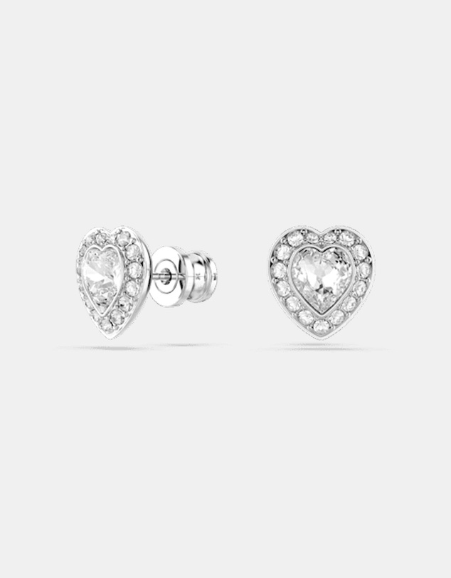 Swarovski - Ariana Grande X Swarovski Stud Earrings, Mixed Cuts, Heart, White, Rhodium Plated