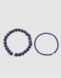 Kuzzoi - ICONIC EXCLUSIVE - Bracelet Men Lapis Lazuli Lava Beads 925 Sterling Silver