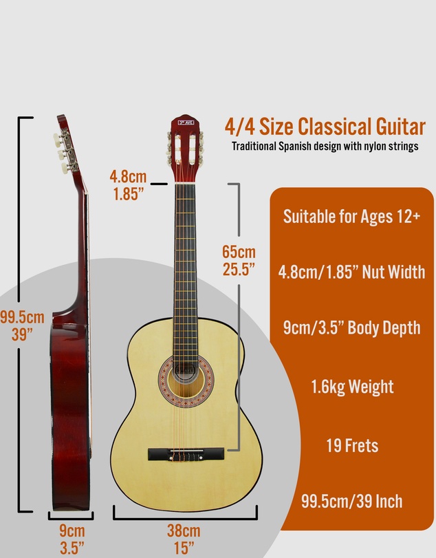 iWorld - 3rd Avenue Full Size Classical Guitar Pack - Natural