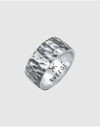 Kuzzoi - ICONIC EXCLUSIVE - Hammered Band Ring in Oxidised 925 Sterling Silver
