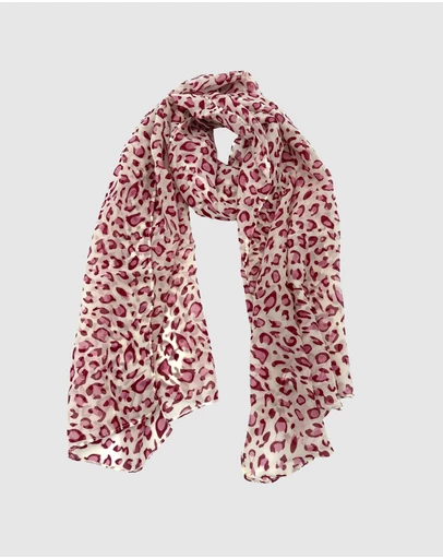 Jacaru - Jacaru 167955 Pink Leopard Chiffon Scarf