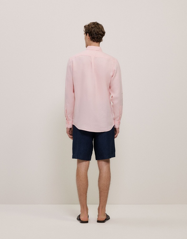 Trenery - Regular Fit Linen Classic Long Sleeve Shirt in Blossom Pink