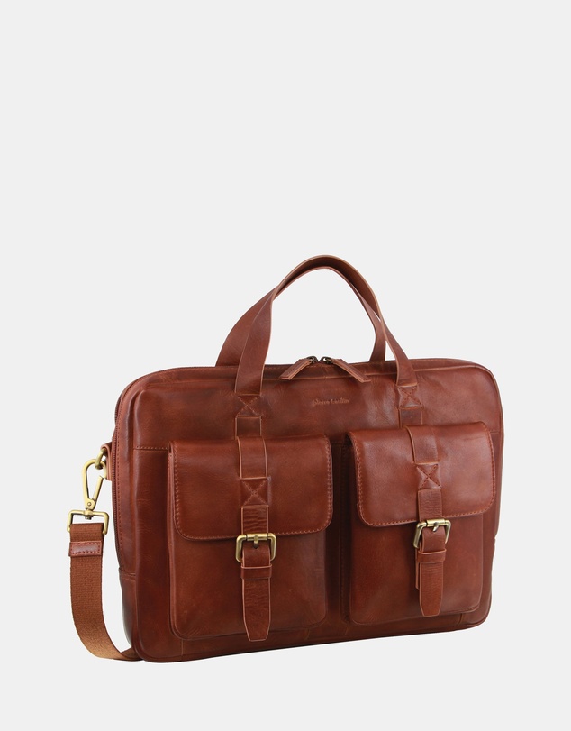 Pierre Cardin - Pierre Cardin Men's Rustic Leather Satchel/Messenger Bag