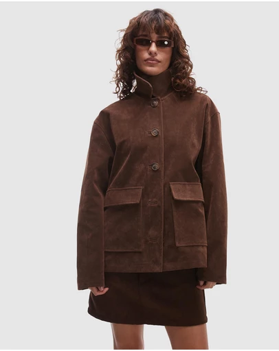 TOPSHOP - Faux Suede Patch Pocket Boxy Jacket