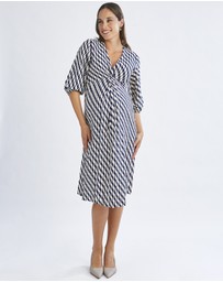 Angel Maternity - Elea Geometric Wave Work Dress with Twist Front