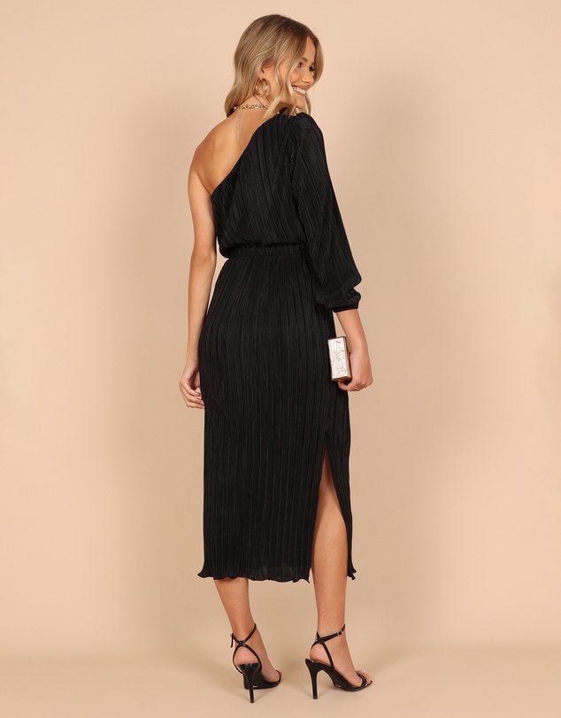Petal & Pup - Pontee One Shoulder Pleated Midi Dress - Black