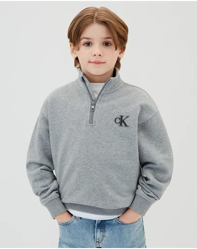 Calvin Klein Jeans - Boys Terry Monogram Flock Half Zip Sweatshirt