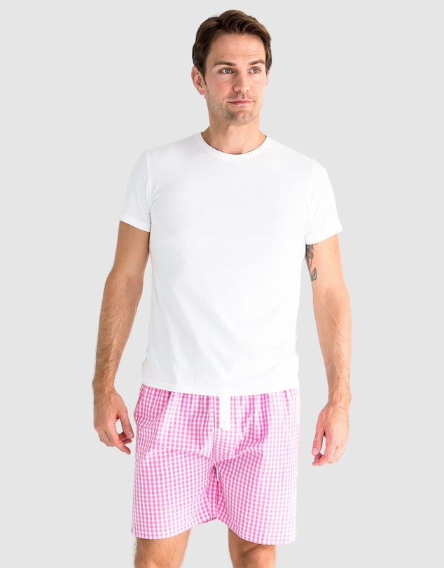 Sant And Abel - Men's Hepburn Gingham Pink Sleep Shorts