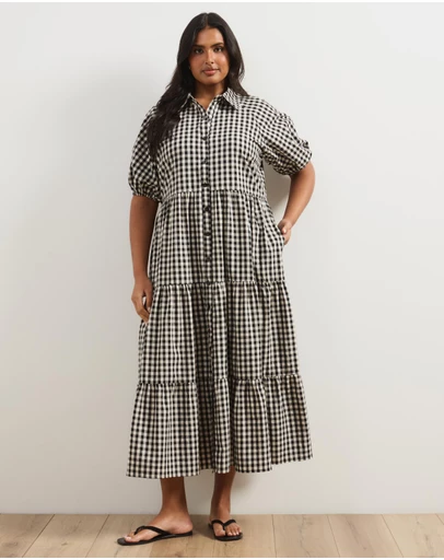 Atmos&Here Curvy - Alexis Tiered Button Through Midi Dress