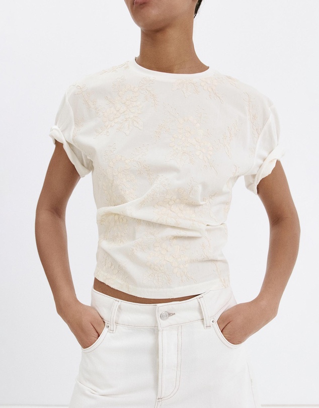 M.N.G - Floral-Embroidered Cotton T-Shirt