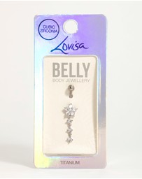 Lovisa - Titanium Flower Cubic Zirconia Drop Belly Bar