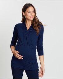 Angel Maternity - Maternity V-Neck Cross-Over Bamboo Long Sleeve Top
