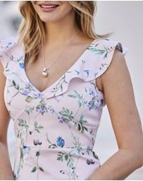 Sosandar - Floral Print Premium Ruffle Detail Midi Dress