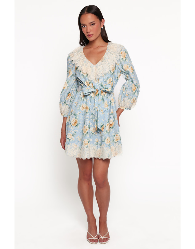 Petal & Pup - Jalen Long Sleeve Mini Dress - Blue Vintage Floral