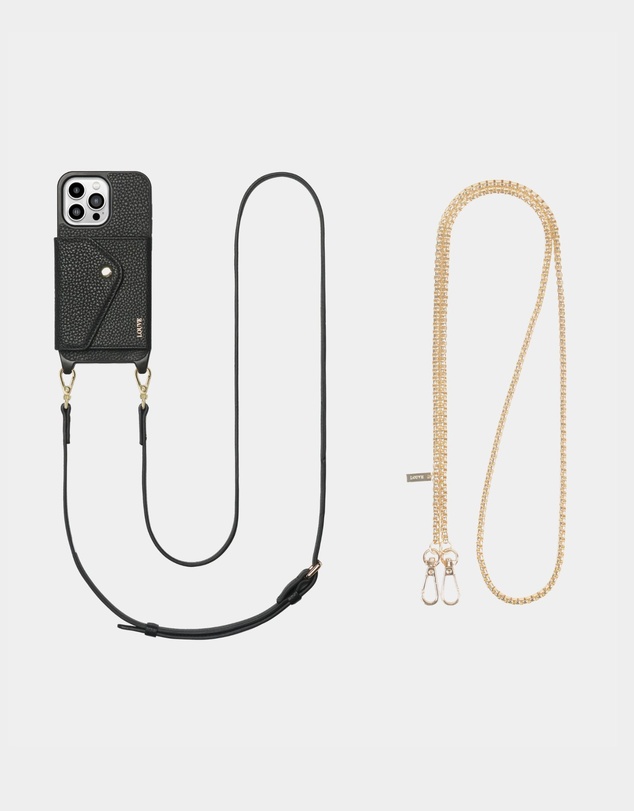 LOUVE COLLECTION - Leather Phone Case Wallet & Strap + Gaia Gold-Plated Crossbody Chain