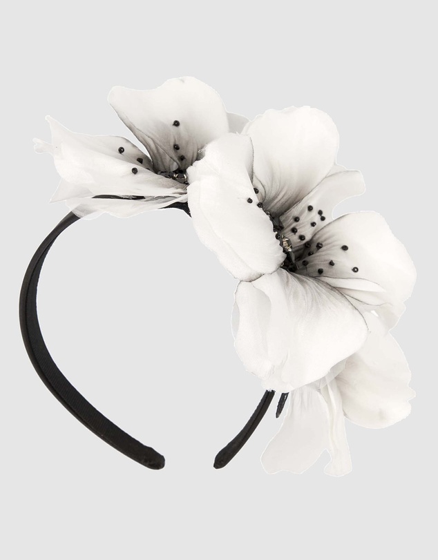 Max Alexander - Large White Black Flower Headband Fascinator