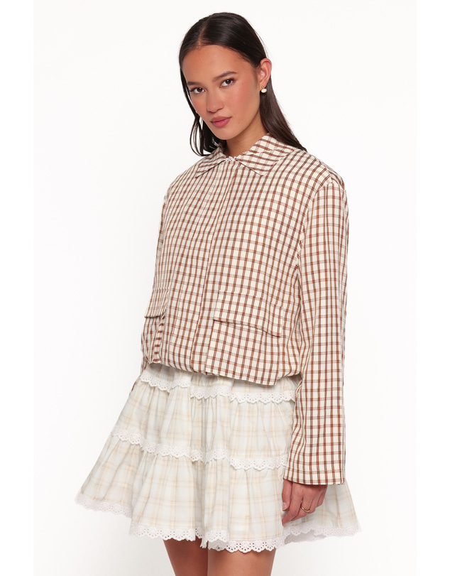 Petal & Pup - Julie Bubble Hem Jacket - Brown Gingham