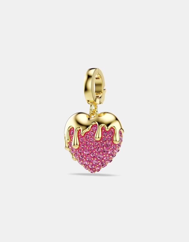 Swarovski - Idyllia Charm, Round Cut, Heart, Pink, Gold-tone Plated