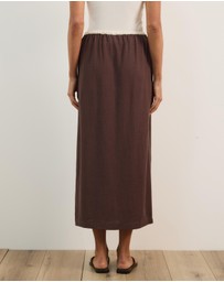 Atmos&Here - Jade Linen Blend Contrast Midi Skirt