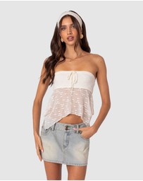 EDIKTED - Embroidered Sheer Strapless Top