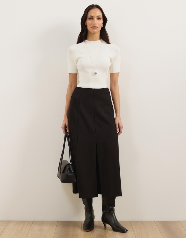 Atmos&Here - Laura Ponte Midi Skirt With Front Split At Hem